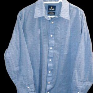 Stafford Men's Shirt Size 17 34-35 Blue Long Sleeve Button Up Travel Performance